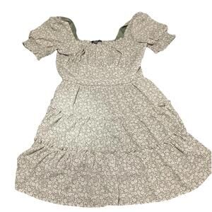 Trixxi Green Floral Mini Dress Ruched Puff Short Sleeves